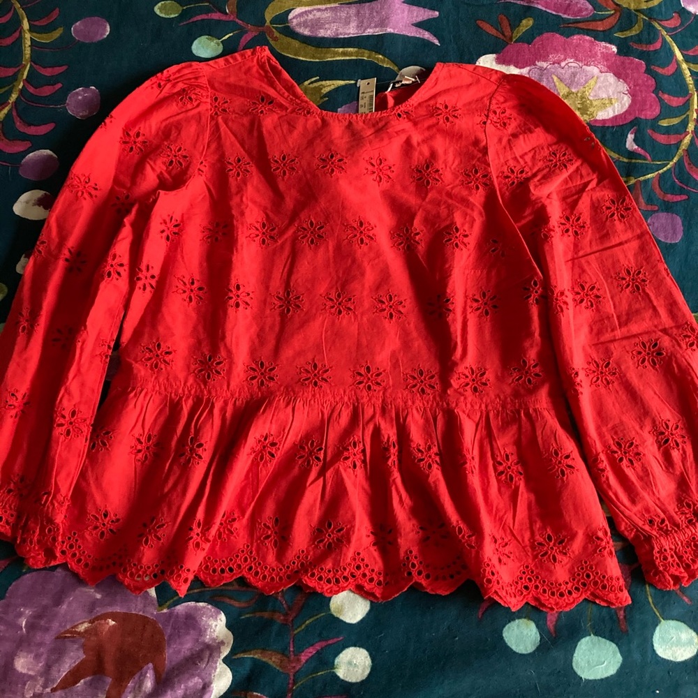 Madewell Eyelet Keyhole Peplum Top, XS, NWT